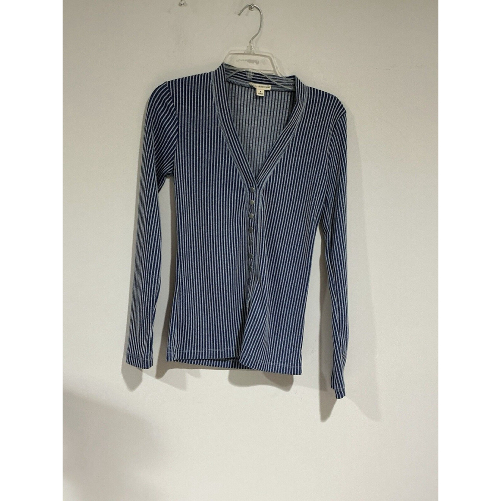 Junior Girls Chicos Zenna Outfitters Small Blue White Fitted Shirt Snap Front